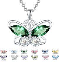 wholesale 925 Sterling Silver Cubic Zirconia 12 Birthstone Butterfly Pendant Necklace-05-May