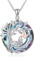 wholesale TOUPOP Tree Of Life Butterfly Pendant Necklace 925 Sterling Silver Purple Circle Crystal Fashion Jewelry Gifts For Women Mom Daughter Friends Birthday Christmas Gifts Mother's Day Gift -0-0