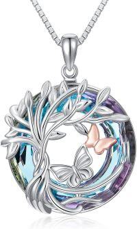 wholesale TOUPOP Tree Of Life Butterfly Pendant Necklace 925 Sterling Silver Purple Circle Crystal Fashion Jewelry Gifts For Women Mom Daughter Friends Birthday Christmas Gifts Mother's Day Gift -undefined