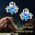 wholesale 925 Sterling Silver Blue Heart Octopus Stud Earrings for Women Girls  6mm Diameter-0-4