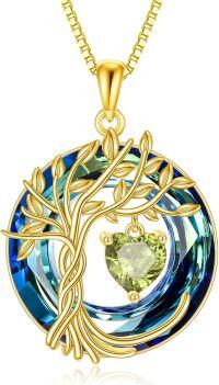 wholesale Sterling Silver Crystal Tree of Life Necklace for Women with Birthstone-08-Aug-Peridot