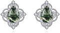 wholesale 925 Sterling Silver Natural Moss Agate Stud Earrings - Pear/Kite/Oval/Round/Cushion Shaped Vintage Jewelry for Women-0-0