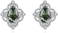 wholesale 925 Sterling Silver Natural Moss Agate Stud Earrings - Pear/Kite/Oval/Round/Cushion Shaped Vintage Jewelry for Women-Pear 01