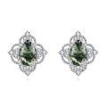 wholesale 925 Sterling Silver Moss Agate Cubic Zirconia Vintage Stud Earrings For Women-0-0