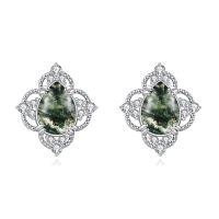 wholesale 925 Sterling Silver Moss Agate Cubic Zirconia Vintage Stud Earrings For Women-Pear 01