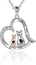 wholesale 925 Sterling Silver Love You Forever Cats Heart Pendant Necklace Gift for Women Mom Daughter Wife-0-0