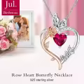 TOUPOP Sterling Silver Ruby Rose Heart Butterfly Pendant Necklace-0-2