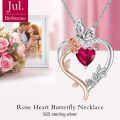 TOUPOP Sterling Silver Ruby Rose Heart Butterfly Pendant Necklace-0-2