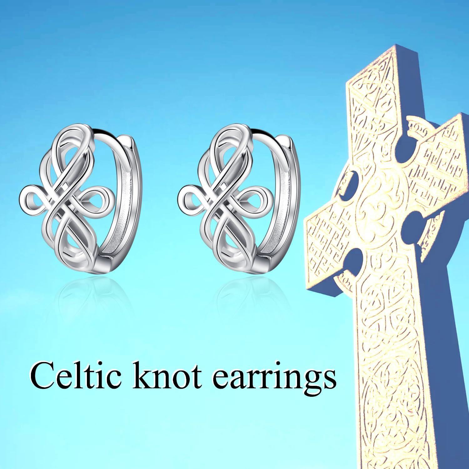 Sterling Silver Celtic Knot Huggie Hoop Earrings Triangle Knot Jewelry Gifts for Women-0-1