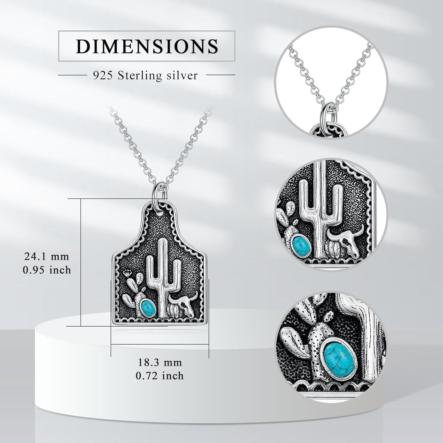 925 Sterling Silver Turquoise Southwest Desert Cactus Pendant Necklace for Women Girls Gifts-0-5