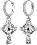 wholesale 925 Sterling Silver Celtic Cross Drop Earring Set with Black Stone and White CZs - Irish Style Jewellery Gift for Her Him-0-0