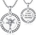 wholesale 925 Sterling Silver Round Pendant with Running Man Motif and Inspirational Message I CAN DO ALL THINGS - Sports-Themed Necklaces for Men & Women-0-0