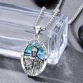 wholesale 925 Sterling Silver Saint Maximilian Kolbe Protect Us Medal Pendant Necklace  with Abalone Shell and Crosses-0-1