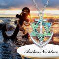 wholesale 925 Sterling Silver Green Shell Inlay Triangle Star of David Anchor Pendant Necklace for Women-0-4