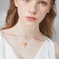 wholesale 925 Sterling Silver Orange Fire Opal Star & Crescent Moon Pendant Necklace for Women-0-2