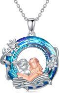 wholesale 925 Sterling Silver Round Blue Crystal Love Reading Book Lover Gift Pendant Necklace-0-0