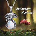 TOUPOP Sterling Silver Malachite Moss Agate Opal Moonstone Black Onyx Mushroom Necklace-0-3