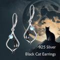 wholesale 925 Sterling Silver Moonstone Black Cat Drop Earrings for Women Girls Gift Jewelry Accessories 4cm Long-0-2