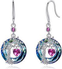 wholesale Sterling Silver Gemstone Tree of Life Dangle Earrings Birthstone Gift for Her-10-Oct-Pink Tourmaline