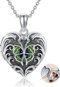 wholesale 925 Sterling Silver Butterfly Heart Photo Frame Pendant Necklace for Women-Heart butterfly