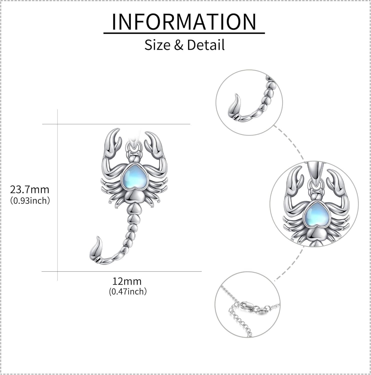 wholesale 925 Sterling Silver Heart-Shaped Moonstone Scorpion Pendant Necklaces  for Her-0-4