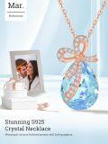 wholesale 925 Sterling Silver Crystal Bow Teardrop Birthstone Pendant Necklace-0-5