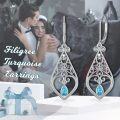 wholesale 925 Sterling Silver Teardrop Filigree Drop Earrings with Blue Turquoise Gemstone s for Her-0-5