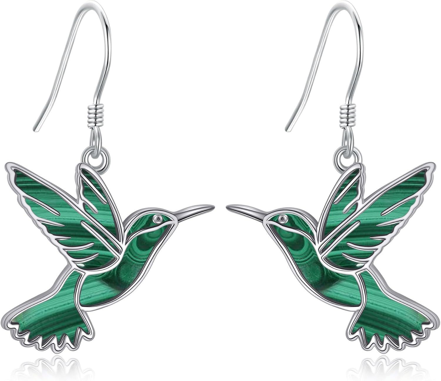 wholesale Sterling Silver Hummingbird Dangle Earrings Bird Jewelry Gifts-Malachite