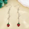 wholesale 925 Sterling Silver Red Enamel Strawberry Drop Earrings with Green Leaves and Twist Chain Design-0-4