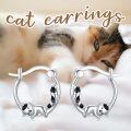 wholesale 925 Sterling Silver Cat Stud Hoop Earrings - Cute Kitty Jewelry for Women and Girls-0-4
