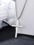 wholesale Cross Necklace For Men Women 925 Sterling Silver Beveled Edge Cross Pendant With 22"+2" Stainless Steel Chain Religious Protection Jewelry Christmas Gifts For Him Her Boyfriend Girlfriend Husband Wife -0-3