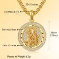 wholesale Gold 925 Sterling Silver Saint Anthony Pendant Necklace with Cubic Zirconia and Braided Chain - Catholic Religious  for Women & Men-0-4