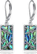 wholesale 925 Sterling Silver Dragonfly Inlaid Abalone Shell Leverback Drop Earrings-0-0