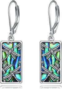 wholesale 925 Sterling Silver Dragonfly Inlaid Abalone Shell Leverback Drop Earrings-Abalone Shell Dragonfly