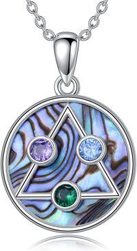 wholesale 925 Sterling Silver Round Abalone Shell Triquetra Pendant Necklaces with Purple Blue Green Stones for Women and Men 43cm Chain Length-Abalone AA