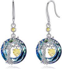 wholesale Sterling Silver Gemstone Tree of Life Dangle Earrings Birthstone Gift for Her-11-Nov-Power-Citrine