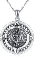wholesale 925 Sterling Silver St Christopher Protect Us Compass Pendant Necklace for Men Women-0-0