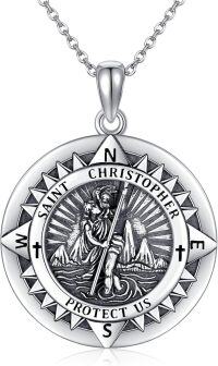 wholesale 925 Sterling Silver St Christopher Protect Us Compass Pendant Necklace for Men Women-St Christopher