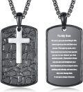wholesale 925 Sterling Silver Black Stone Engraved Cross Dog Tag Pendant Necklaces for Men Gifts for Dad/Husband/Son-0-0