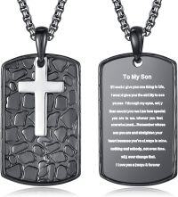 wholesale 925 Sterling Silver Black Stone Engraved Cross Dog Tag Pendant Necklaces for Men Gifts for Dad/Husband/Son-To My Son - 02