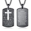 wholesale 925 Sterling Silver Black Stone Engraved Cross Dog Tag Pendant Necklaces for Men Gifts for Dad/Husband/Son-0-0