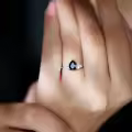 TOUPOP Sterling Silver Black Onyx Moissanite Women's Wedding Ring-0-3