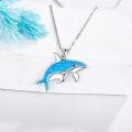 wholesale 925 Sterling Silver Blue Opal Dolphin Pendant Necklace for Women Girls Gifts-0-1
