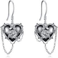 wholesale 925 Sterling Silver Gothic Rose & Witch's Heart Drop Earrings-A-Rose