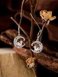 wholesale 925 Sterling Silver Moonstone Fox Dangle Earrings - Adorable Animal Jewelry for Women and Girls-0-2