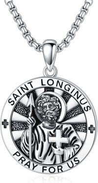 wholesale 925 Sterling Silver St Longinus Pray for Us Cross Medal Necklace -3-St.Longinus