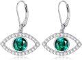 wholesale 925 Sterling Silver Green Crystal Evil Eye Drop Earrings-0-0
