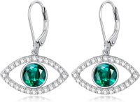 wholesale 925 Sterling Silver Green Crystal Evil Eye Drop Earrings-style1