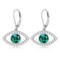 wholesale 925 Sterling Silver Evil Eye Earrings With Green Gem And White Diamonds-0-0