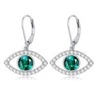 wholesale 925 Sterling Silver Evil Eye Earrings With Green Gem And White Diamonds-style1